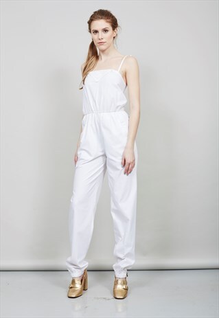 VINTAGE 1970'S CROCHET DETAILED WHITE JUMPSUIT