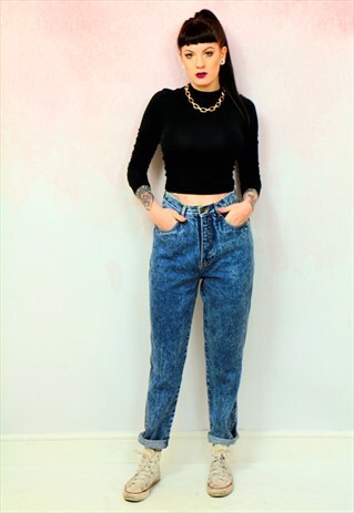 1990S VINTAGE HIGH WAIST DARK BLUE MOM JEANS