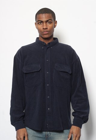 VINTAGE FILA BUTTON UP LOGO FLEECE SHIRT BLUE