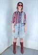 VINTAGE 90'S LIGHT STRIPPED WHITE BLUE RED BAGGY BLOUSE 