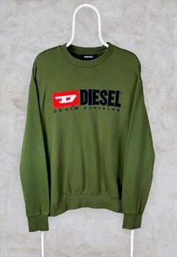 Vintage Green Diesel Sweatshirt Embroidered Spell Out Large
