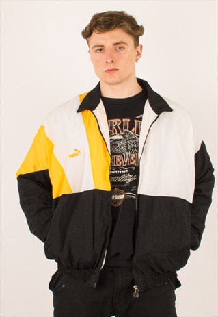 VINTAGE 90S YELLOW PUMA WINDBREAKER JACKET XL