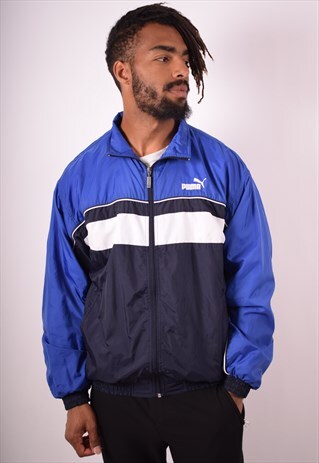 PUMA MENS VINTAGE TRACKSUIT TOP JACKET MEDIUM BLUE 90S