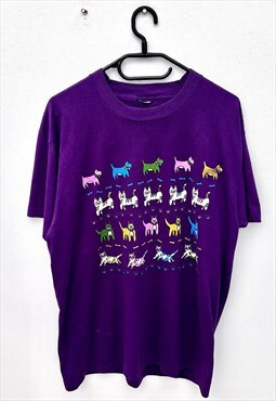 Vintage Screenstars dog cats animal purple T-shirt large 