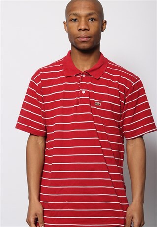 VINTAGE LACOSTE LOGO STRIPE POLO SHIRT WHITE RED