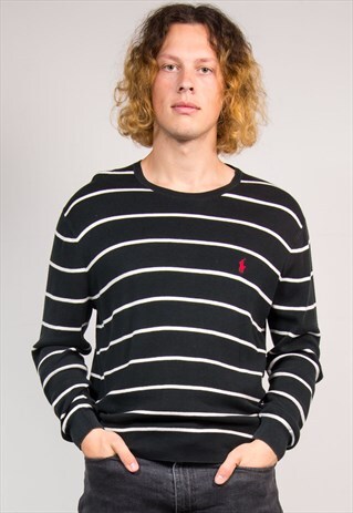 90'S VINTAGE BLACK STRIPED RALPH LAUREN POLO KNIT JUMPER