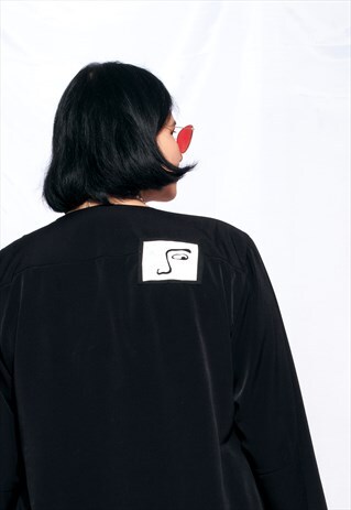 VINTAGE WEIRD FACE CARDIGAN 90S REWORKED BLACK BLAZER JACKET