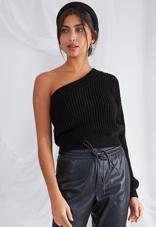 CELIA ONE SHOULDER JUMPER - BLACK