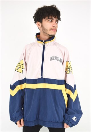 VINTAGE 90'S STARTER BLUE, PINK AND YELLOW 1/4 ZIP JACKET