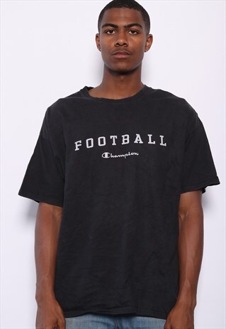 VINTAGE CHAMPION FOOTBALL SPELLOUT T-SHIRT BLACK
