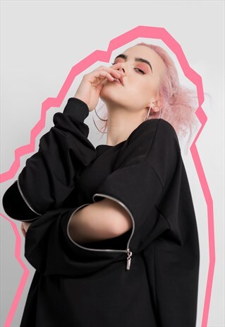 BLACK OVERSIZE ZIP SWEATSHIRT