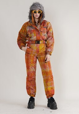 Vintage 80s Acid Wash Orange Full Snow Suit/ One Piece XS/S