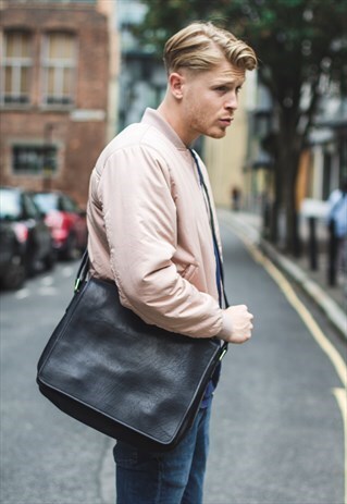 PREMIUM MATTE BLACK LEATHER WORK LAPTOP SATCHEL