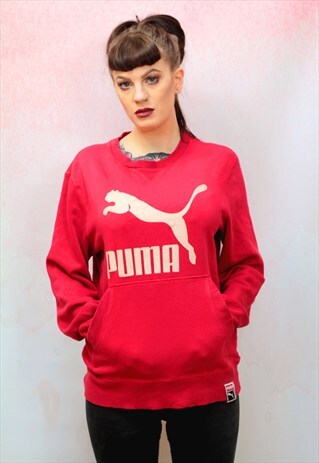 1980S VINTAGE RED AND WHITEBRANDED JUMPER SWEATER