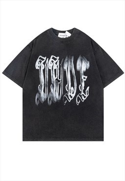 Gothic letter t-shirt graffiti tee grunge punk top in black
