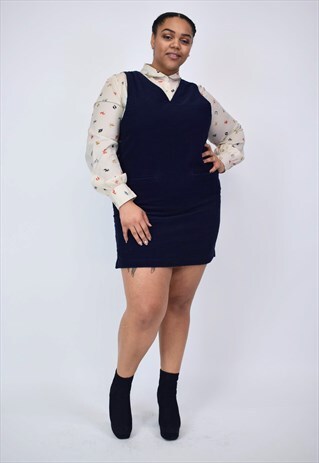 VINTAGE 90'S NAVY CORDUROY PINAFORE DRESS