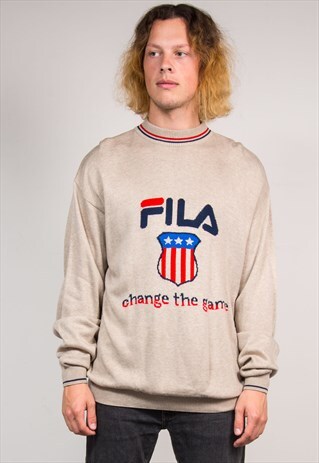 VINTAGE 90'S BEIGE FILA KNIT JUMPER