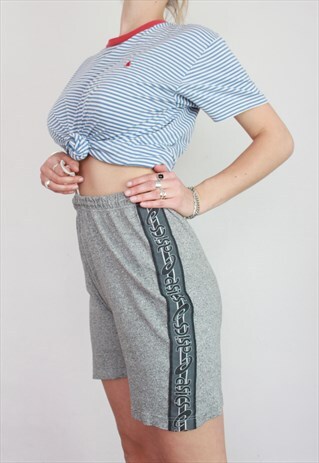 VINTAGE 90S HIGH WAISTED ASICS JOGGER DRAWSTRING SHORTS GREY