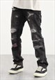 BLACK WASHED DISTRESSED DENIM JEANS PANTS TROUSERS