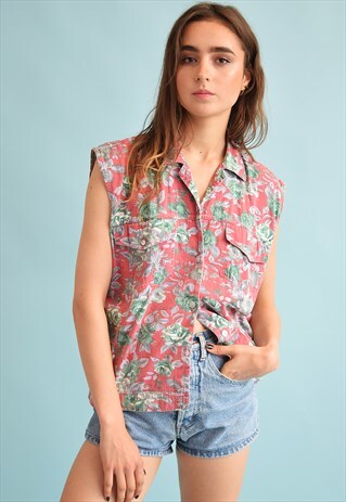 COOL 90'S RETRO FLORAL PRINT DENIM FESTIVAL GILET JACKET TOP