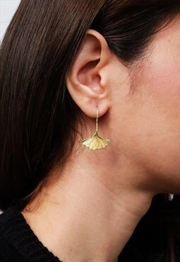 Ginkgo Leaf Dangle Earrings Women Vermeil Gold Earrings