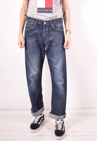 LEVI'S 501 MENS VINTAGE JEANS W33 L32 NAVY BLUE 90S