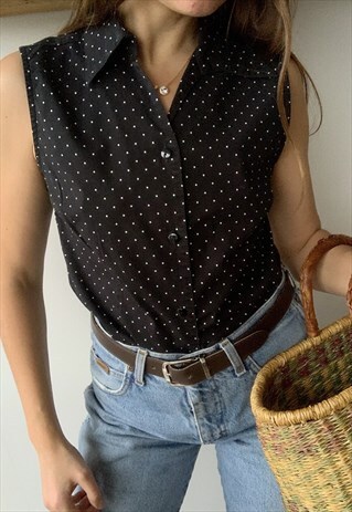 VINTAGE 90S HAUTE BOHEME POLKA DOT PARISIAN TOP BLOUSE