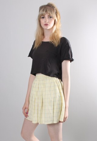 VINTAGE 80S YELLOW CHECK SKATER SKIRT