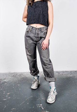 VINTAGE LEVI'S 501 GREY PAINT MOM JEANS