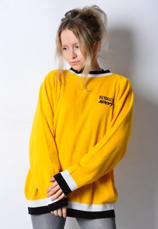 VINTAGE 80S YELLOW KNIT RENAULT LIGHTWEIGHT JUMPER