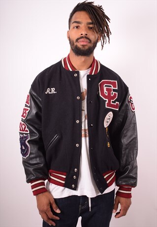 MENS VINTAGE VARSITY JACKET XL BLACK 90S