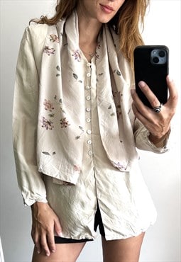 Retro Ivory Feminine Floral Blouse / Shirt - Large 