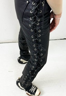 Vintage 90s moto leather laced up pants 