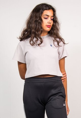 VINTAGE 90'S REWORK RALPH LAUREN CROPPED GREY T-SHIRT