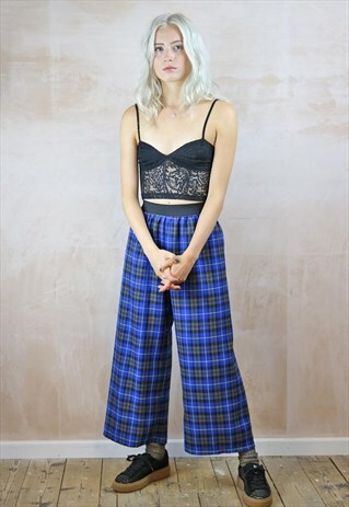 BLUE TARTAN CROP TROUSERS