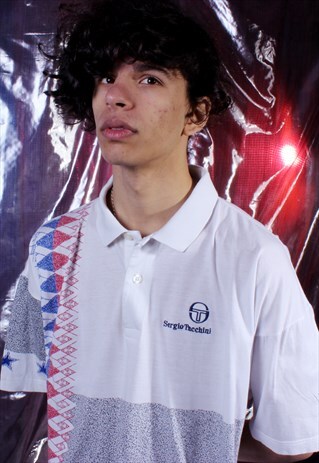 VINTAGE SERGIO TACCHINI WHITE AND GREY POLO SHIRT