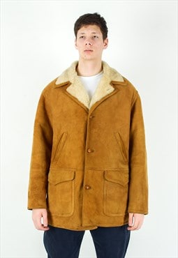 Shearling UK 42 US Suede Leather Pea Coat Jacket Winter Warm