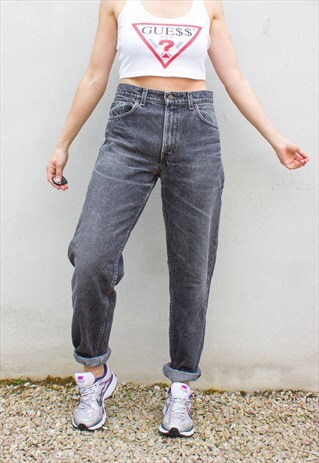 VINTAGE 80'S GREY WASH HIGH WAIST MOM JEANS