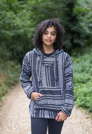 UNISEX BAJA HOODIE HIPPIE JUMPER GREY MENS LADIES