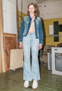 Vintage Y2K low-rise embroidered flare jeans in light blue