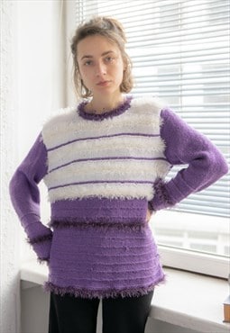 Vintage 80's Purple Fluffy Funky Knitted Jumper