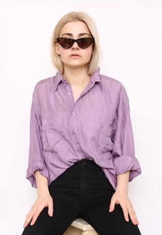 VINTAGE 90S LILAC SILK OVERSIZED BLOUSE SHIRT