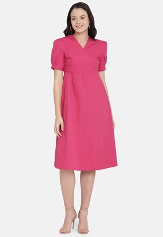 IS.U PINK WRAP NECK DRESS