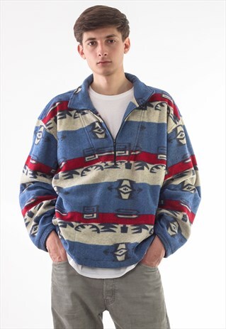 VINTAGE ADIDAS ORIGINALS PULLOVER JACKET 90S AZTEC