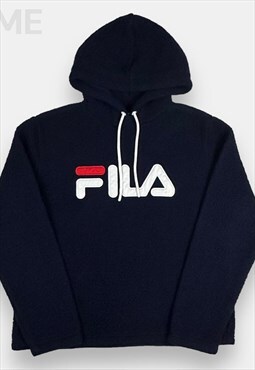 Vintage Fila embroidery navy blue sherpa fleece hoodie XL