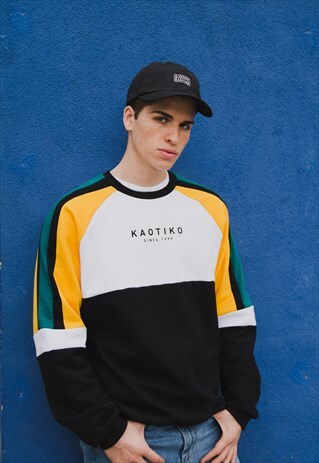 RELAXED 'DENVER' SWEATSHIRT IN BLACK/WHITE/YELLOW