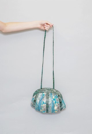 VINTAGE 1980'S MIXED SNAKE PRINT TEAL SHOULDER BAG