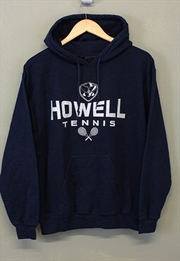 Vintage Tennis Hoodie Navy With Spell Out Sports Print 