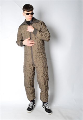 VINTAGE 90S KHAKI QUILTED WINTER OVERALLS