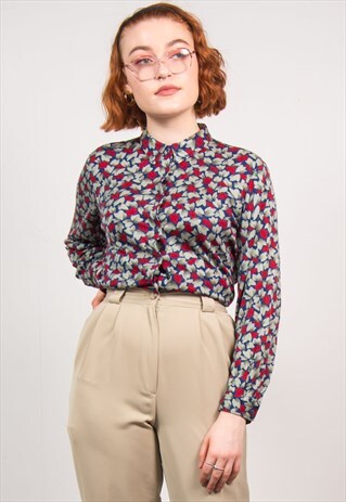 VINTAGE 70'S RED FLORAL PATTERN SHIRT